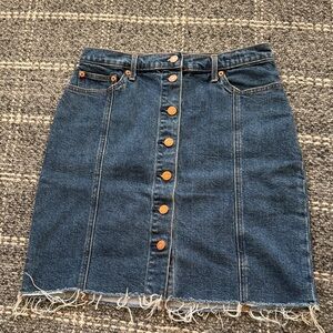 GAP Blue Denim Pencil Skirt with Button Detail